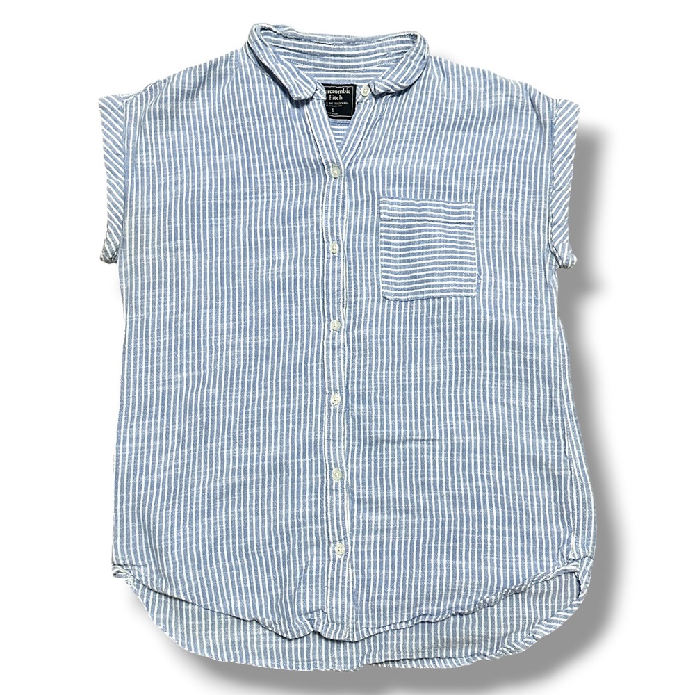 Abercrombie & Fitch Striped Sleeveless Cotton Button Down Shirt Blue White Small